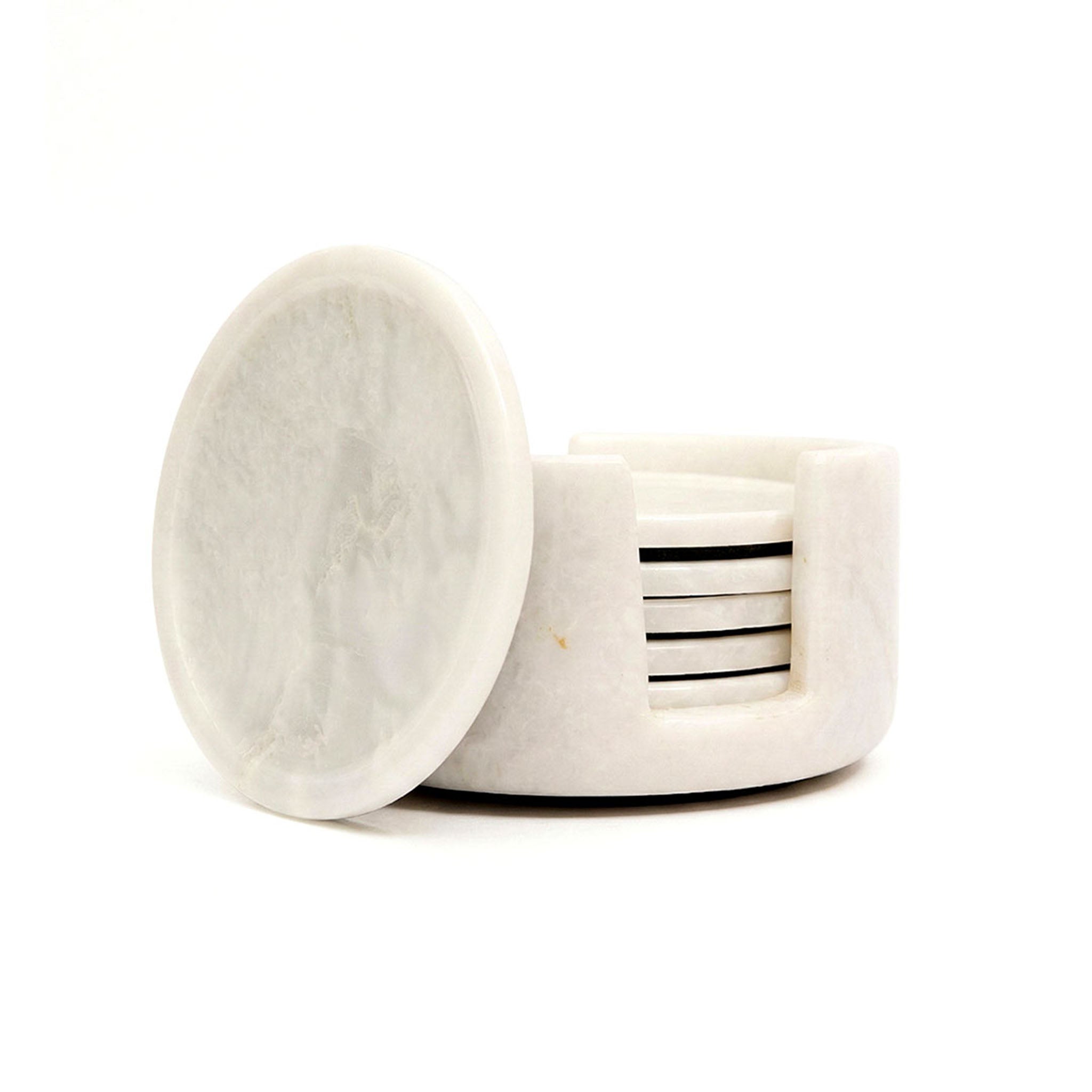 White Round Marble Coaster (Set of 6)