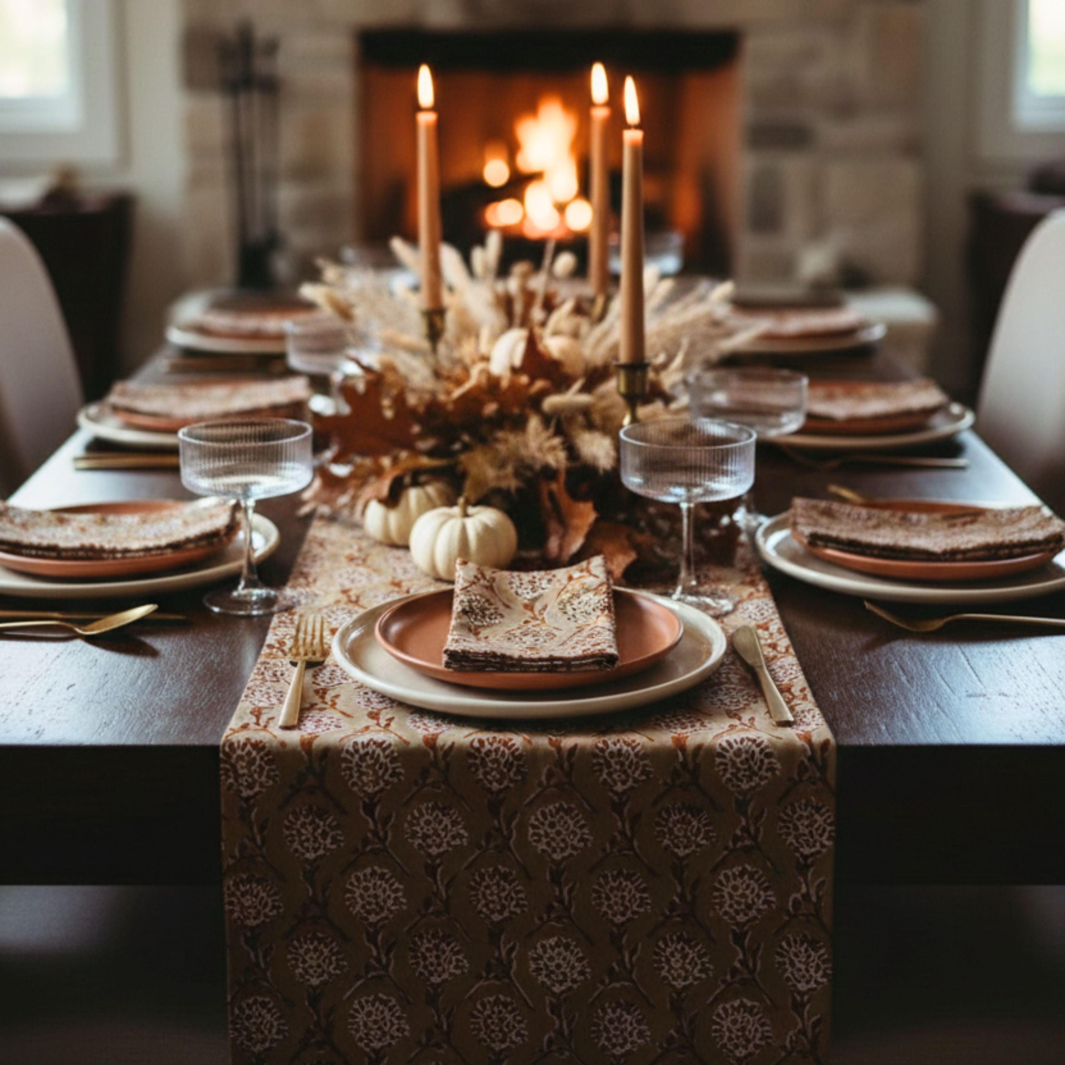 Nikhar Linen Table Runner — Chai Brown
