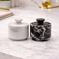 White and Black Zebra Marble Salt Cellar with Lid – 2 Pack