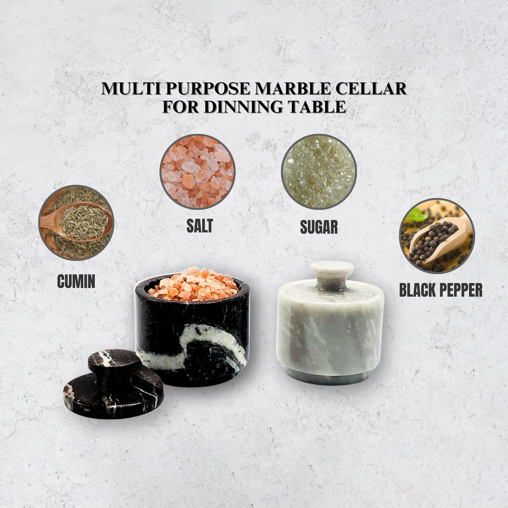 White and Black Zebra Marble Salt Cellar with Lid – 2 Pack