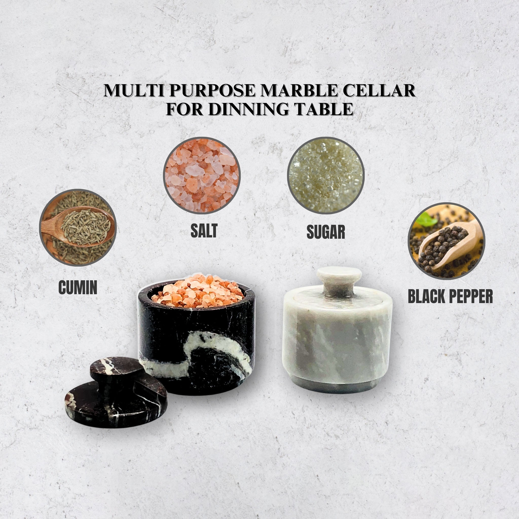 White and Black Zebra Marble Salt Cellar with Lid – 2 Pack