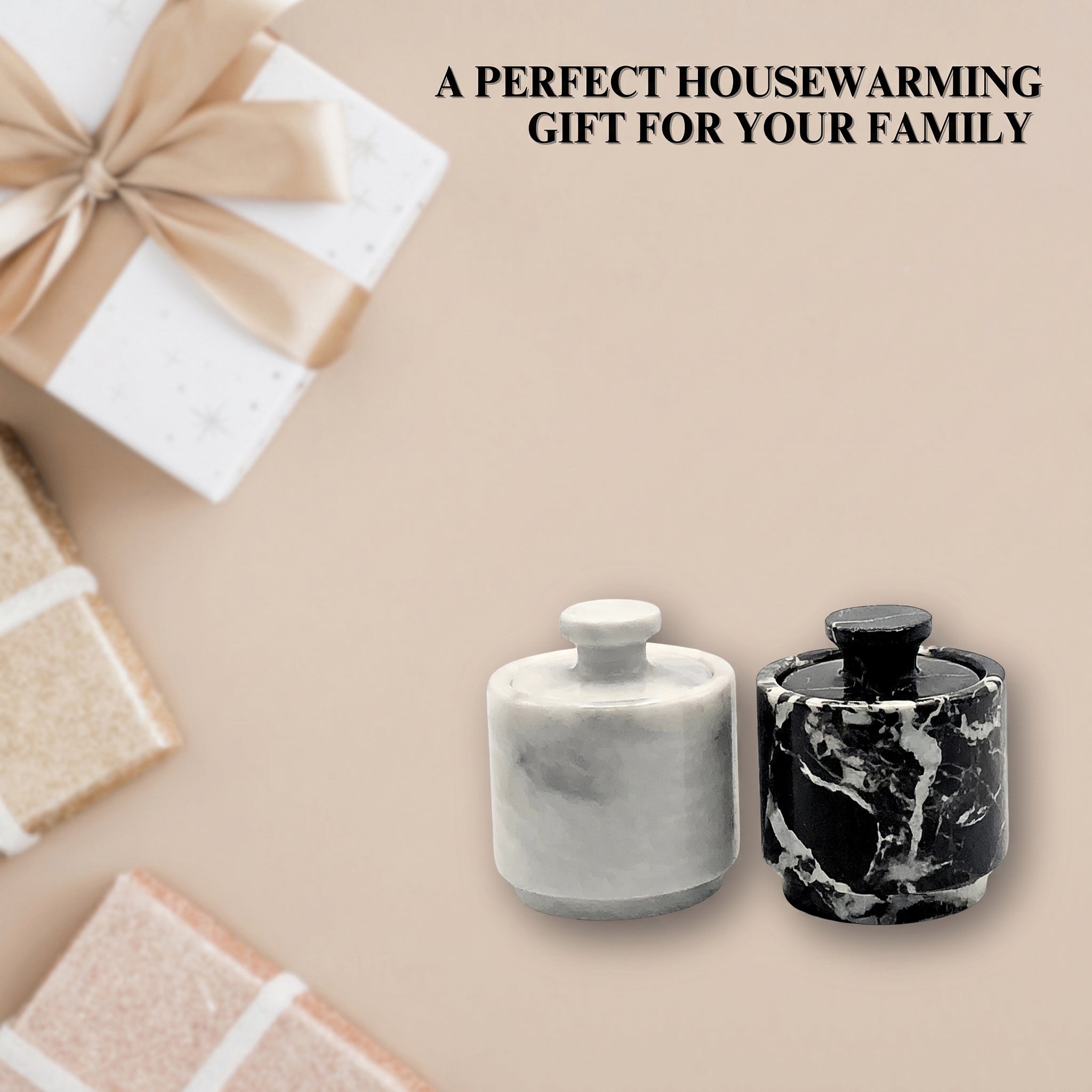 White and Black Zebra Marble Salt Cellar with Lid – 2 Pack