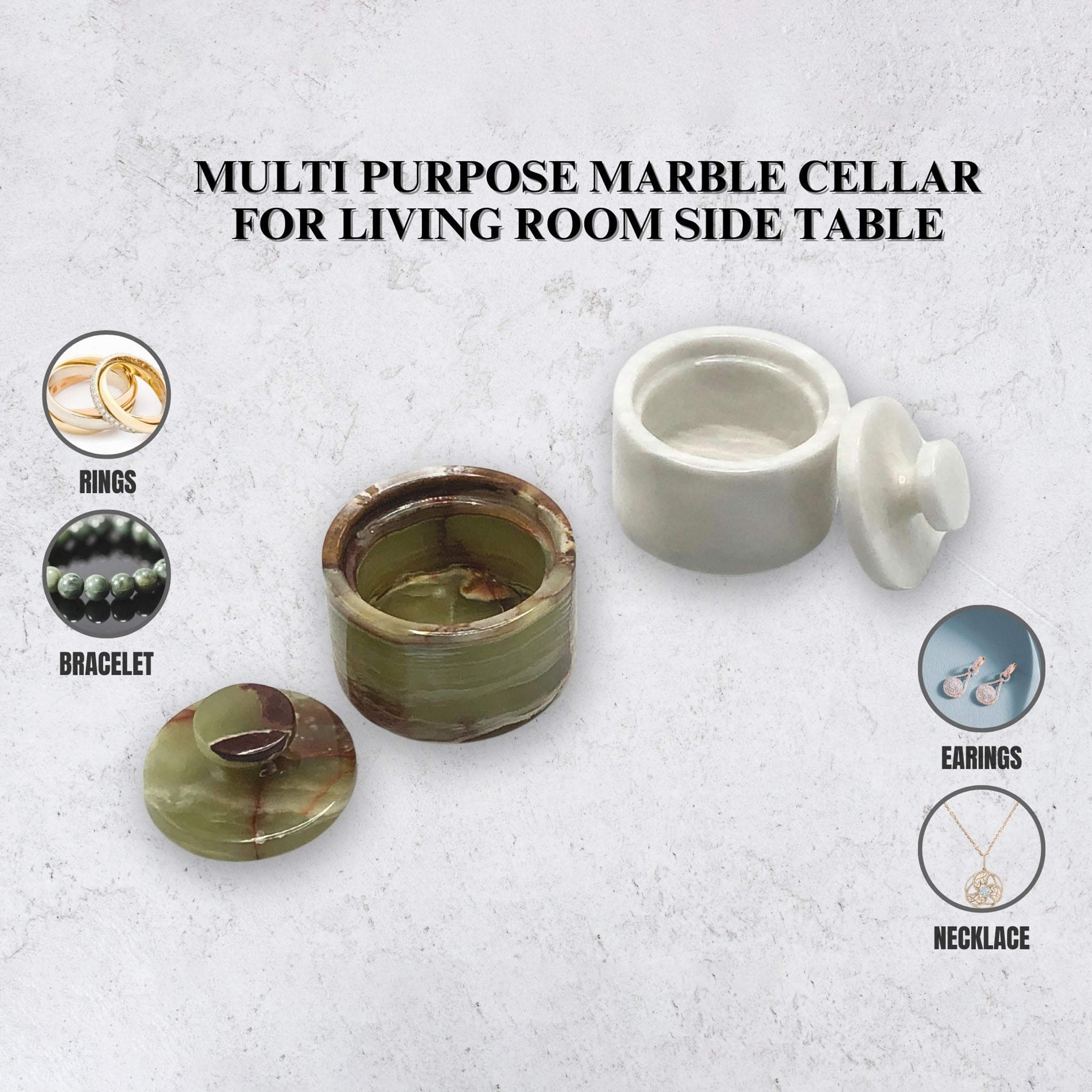 White and Green Marble Salt Cellar with Lid – 2 Pack Set