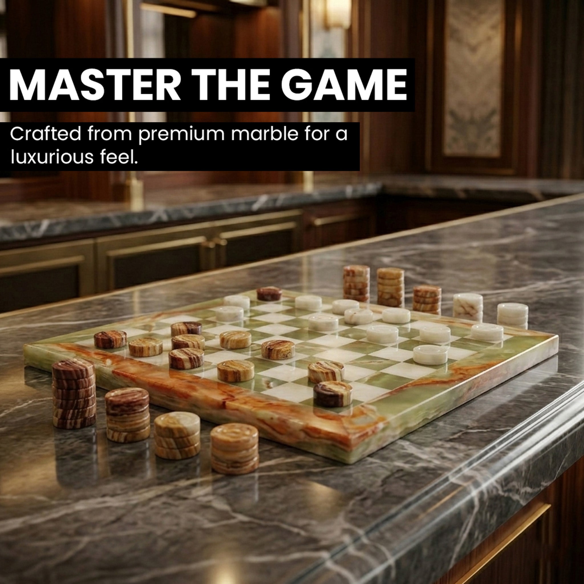 White and Green Onyx Marble Checkers Set - (32 Premium Pieces)