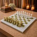 White and Green Onyx Marble Chess Set 15 Inches | Handcrafted Natural Stone