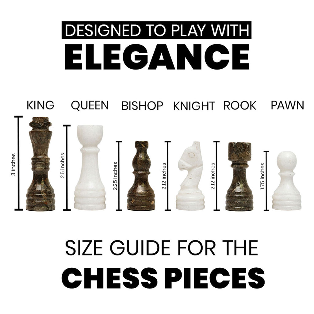 White Grey Marble Chess Pieces 12 to 16 Inches Board - High Quality Handmade (Pieces Only)