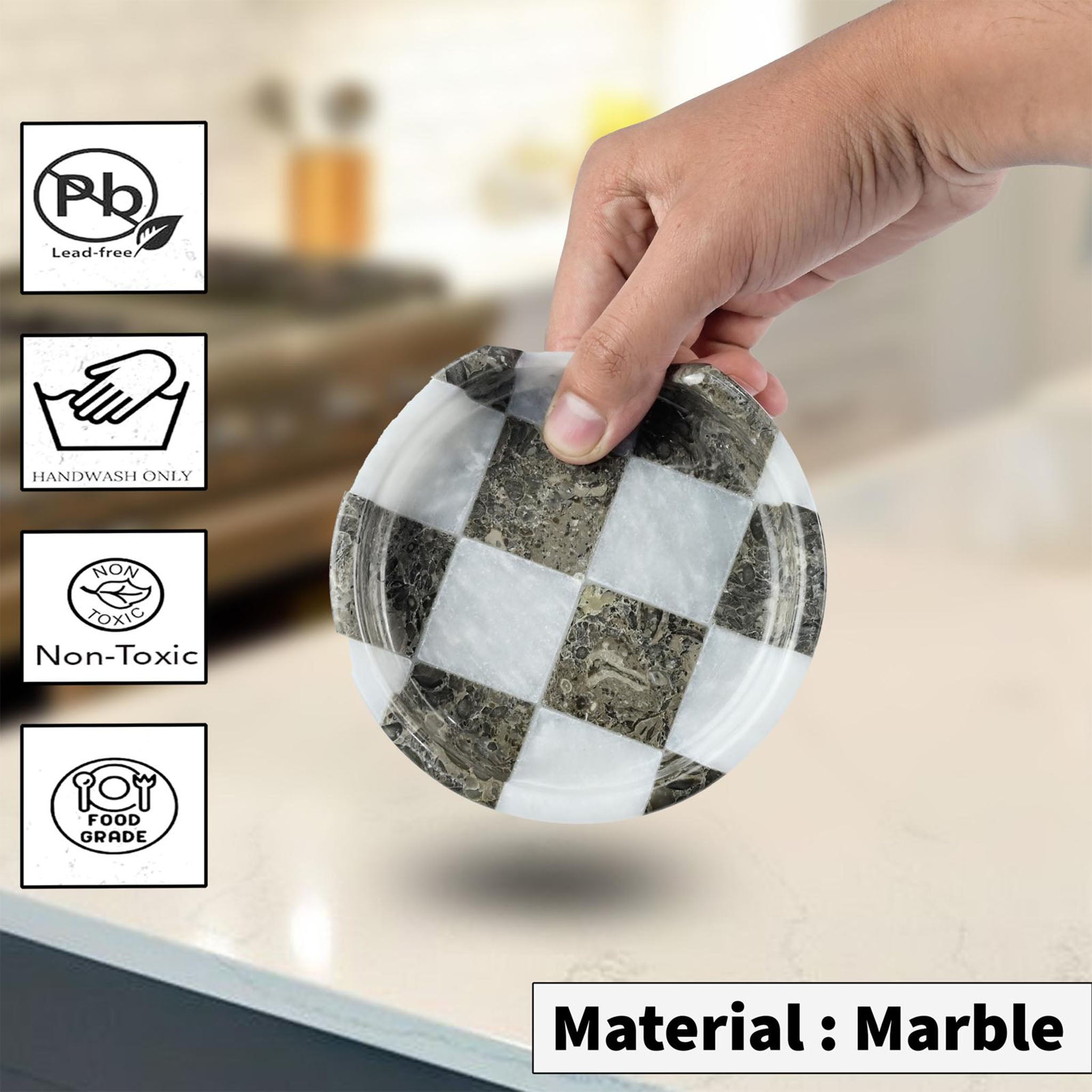 White and Grey Marble Spoon Rest - Checkered Style