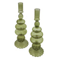 Willow Green Glass Candle Holders - Pair