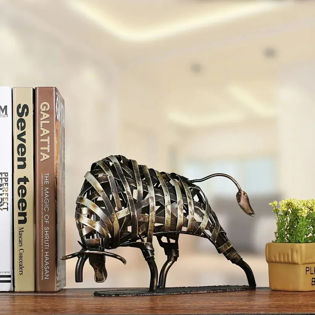 Woven Metal Bull Sculpture Modern Iron Art