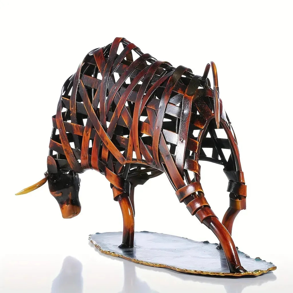 Woven Metal Bull Sculpture Modern Iron Art