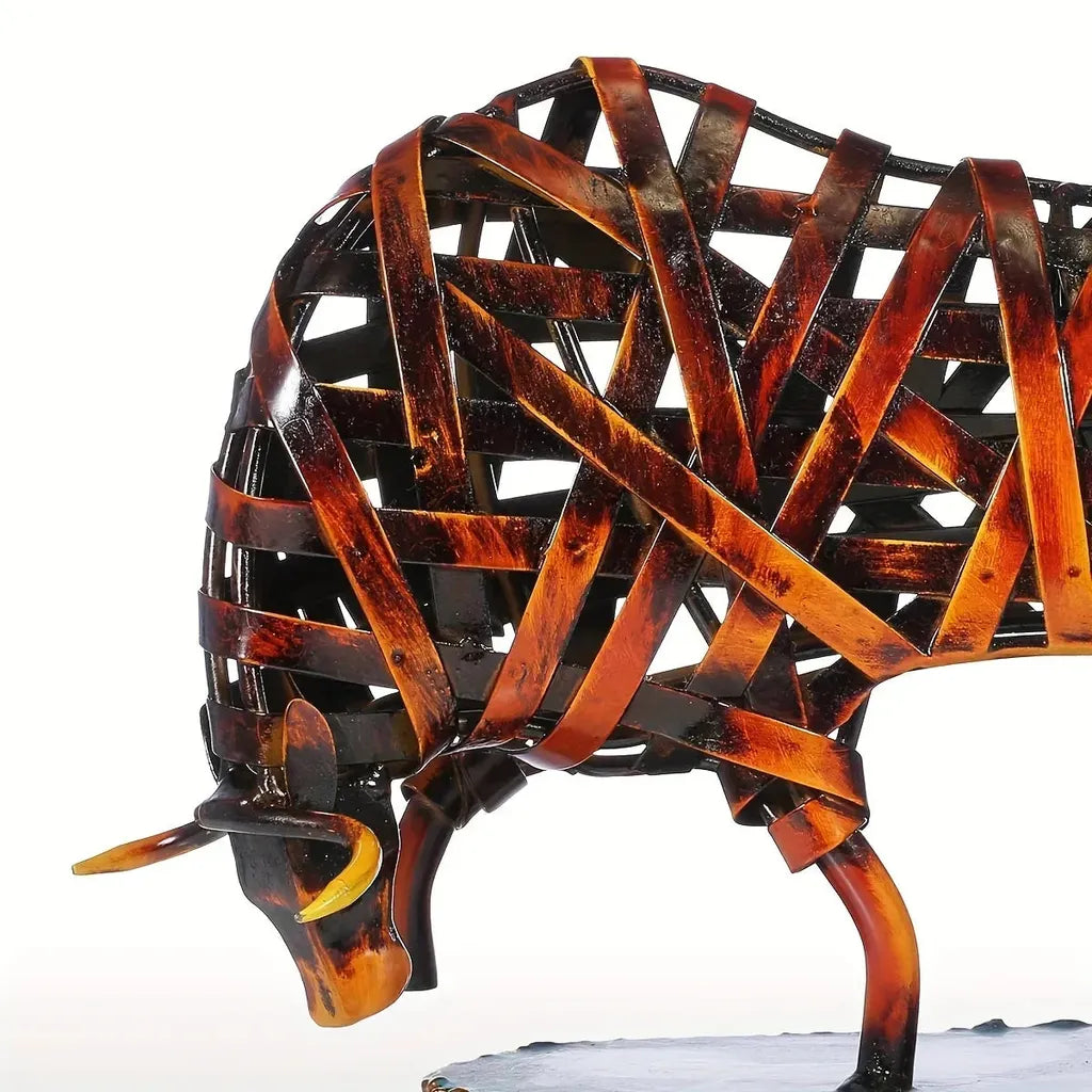 Woven Metal Bull Sculpture Modern Iron Art