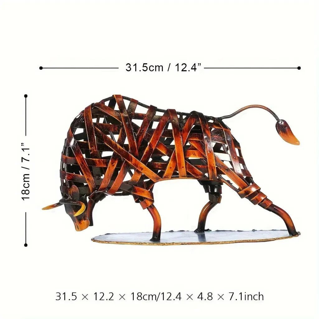 Woven Metal Bull Sculpture Modern Iron Art