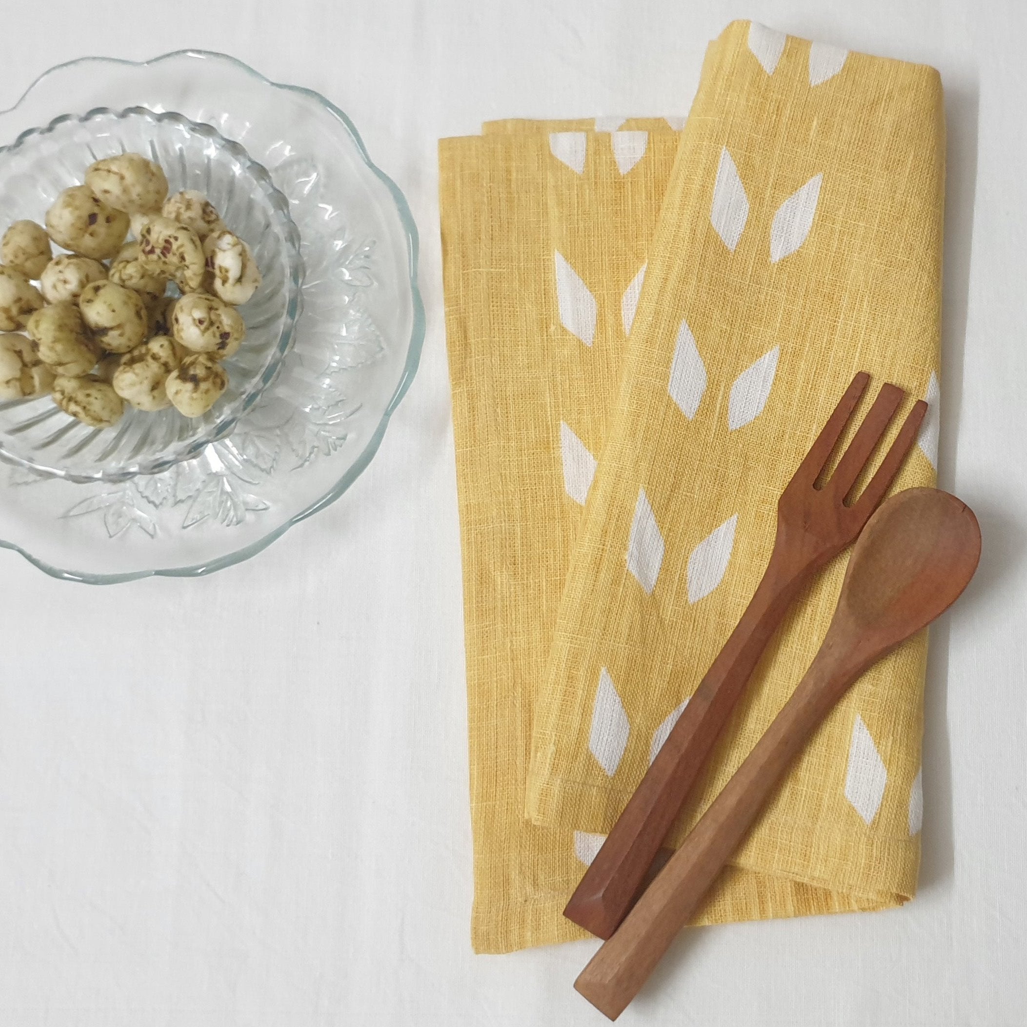 Terra Linen Table Napkins — Mustard & White, Set of 2