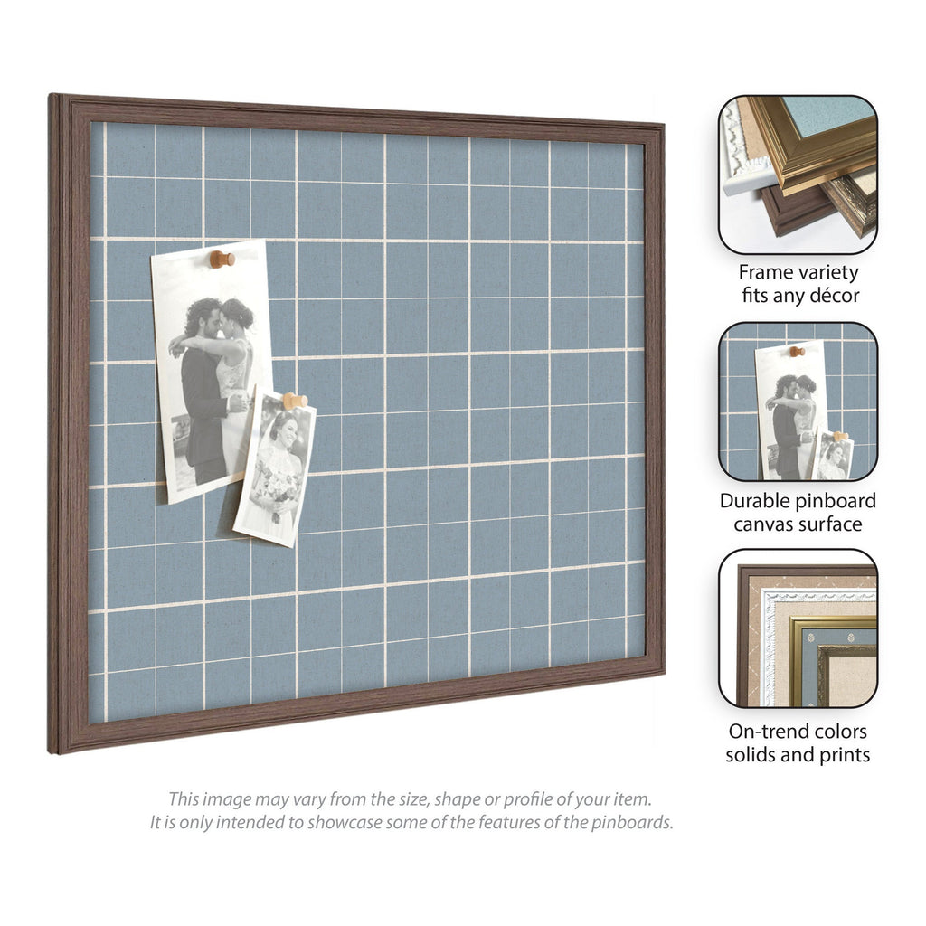 Framed Fabric Pinboard Light Blue Plaid Wall Organization