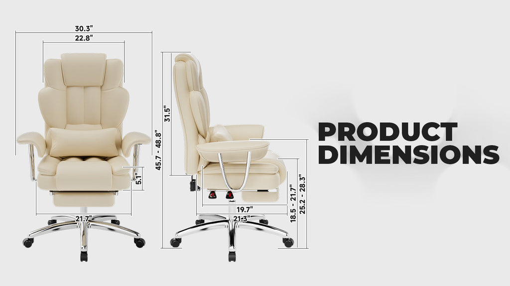 Big & Tall 500-lb Executive Office Chair with Footrest — Beige