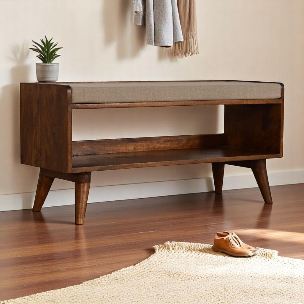 Mango Wood Upholstered Bench