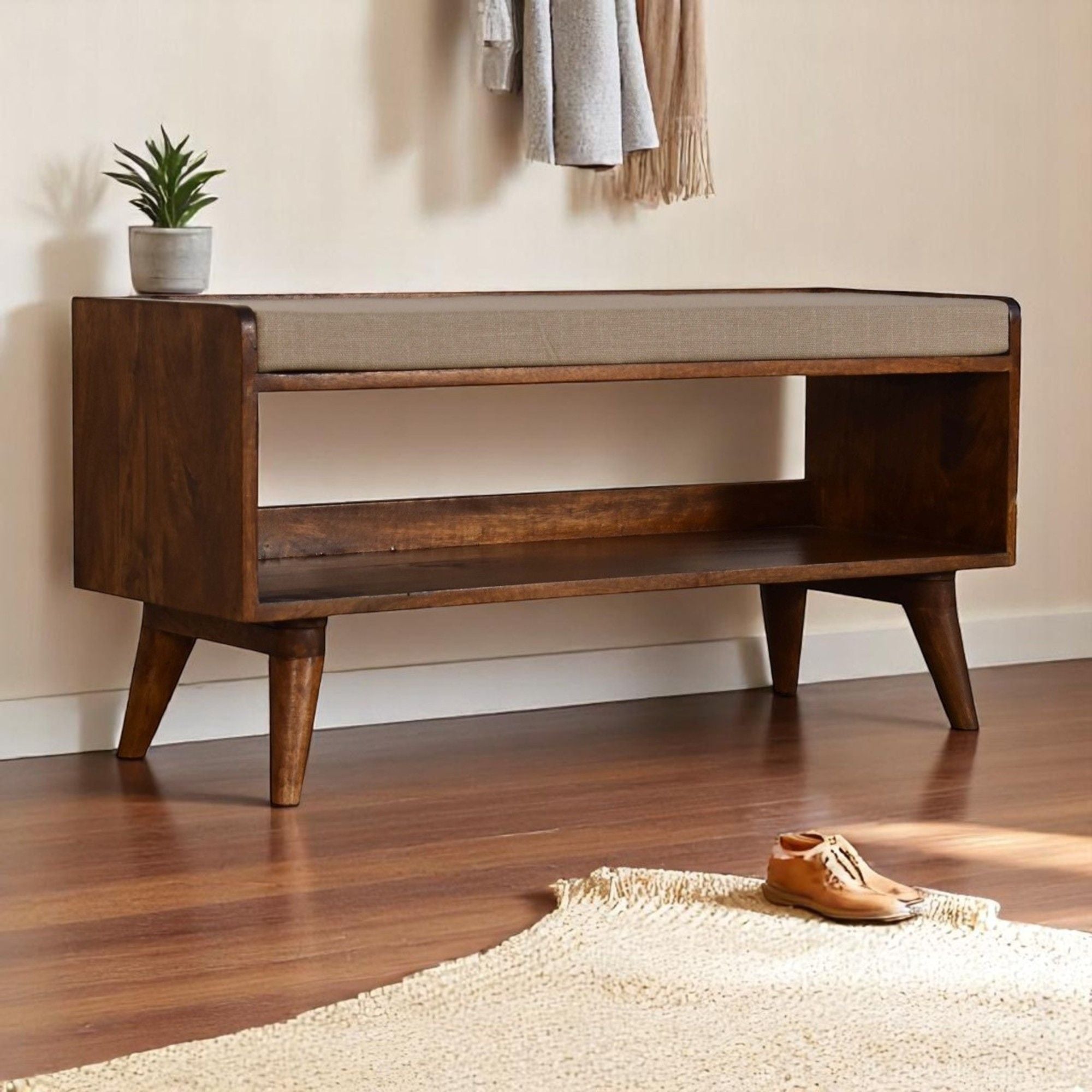 Mango Wood Upholstered Bench