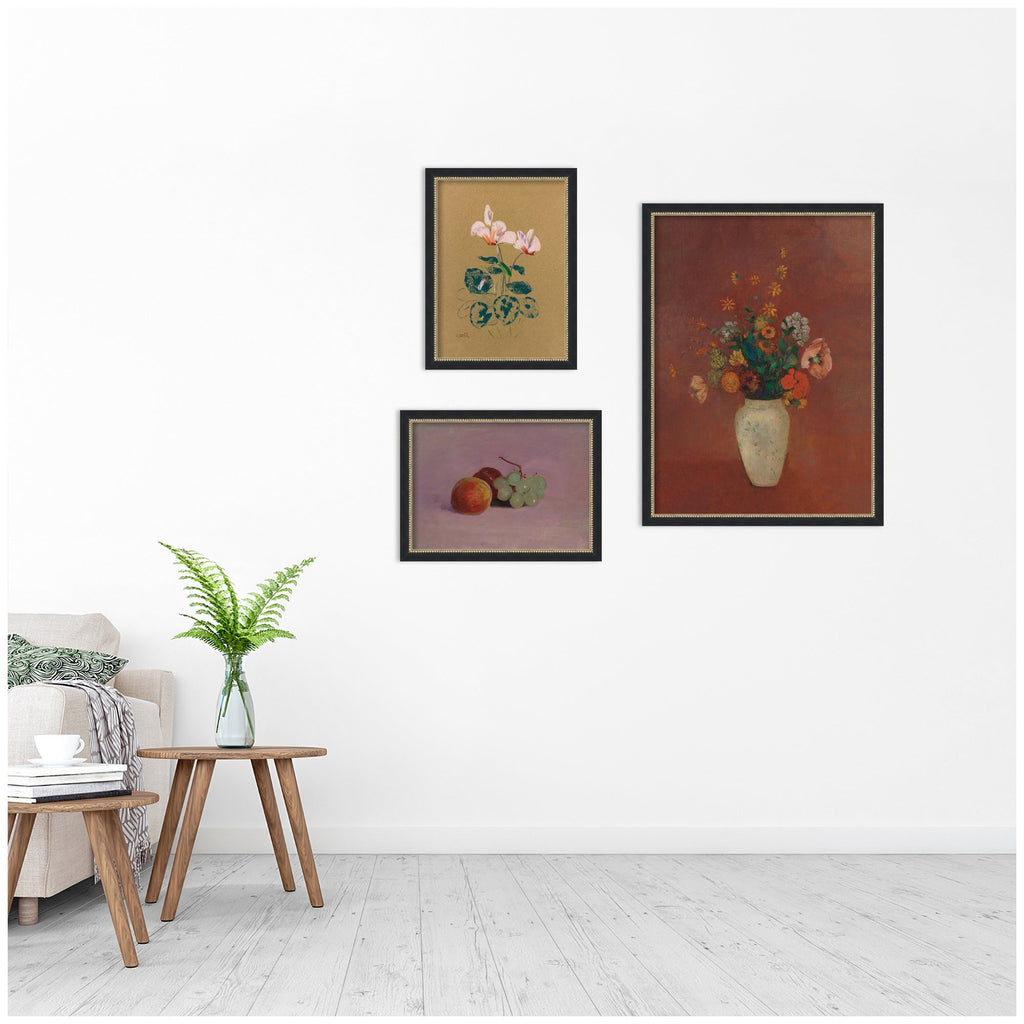 Cyclamen, Fruit & Chinese Vase — 3-Piece Framed Art Set