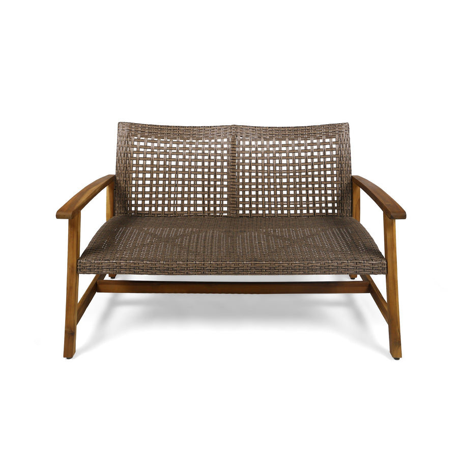 Hampton Outdoor Acacia Wood Wicker Loveseat