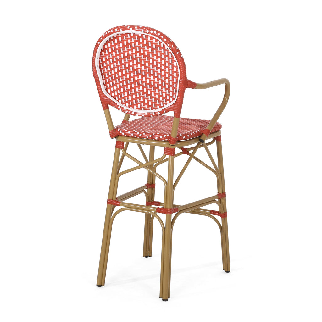 Outdoor Wicker and Aluminum French Barstools, Set of 2