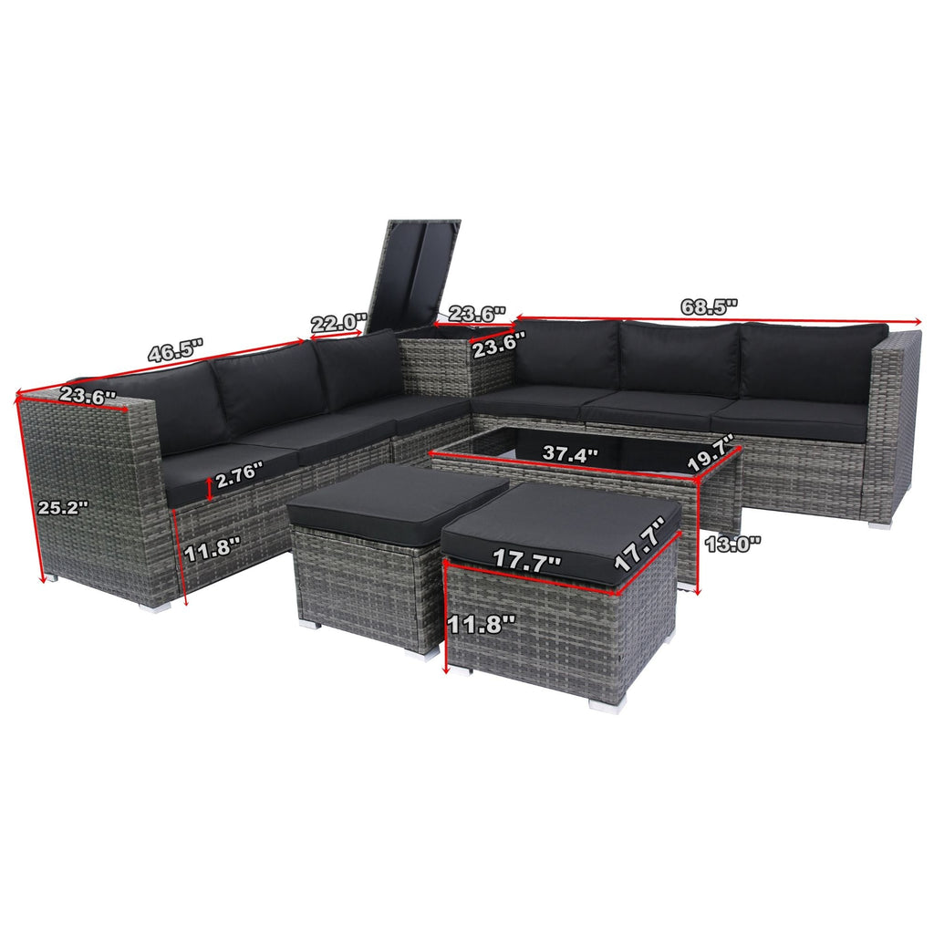 All-Weather Wicker Patio Sectional Set with Storage — 8-Piece
