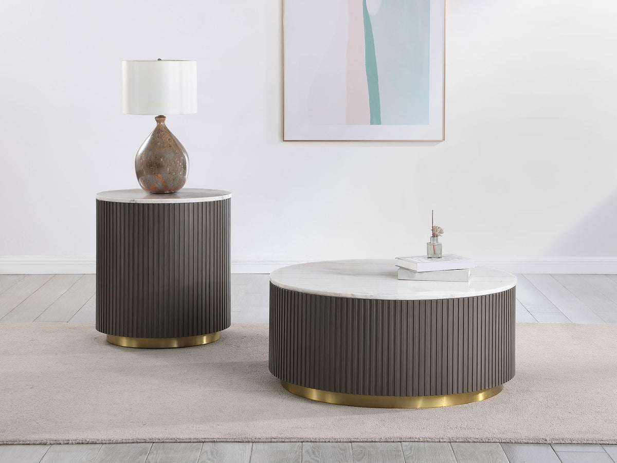 Jason 2-piece Round White Marble Coffee Table Set Charcoal