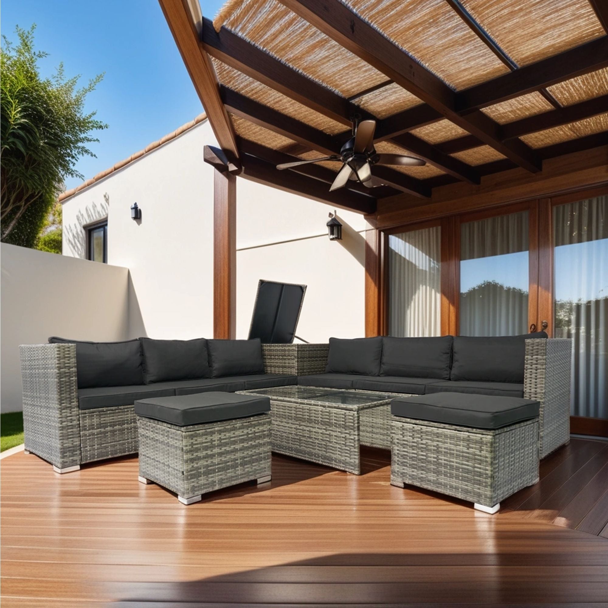 All-Weather Wicker Patio Sectional Set with Storage — 8-Piece