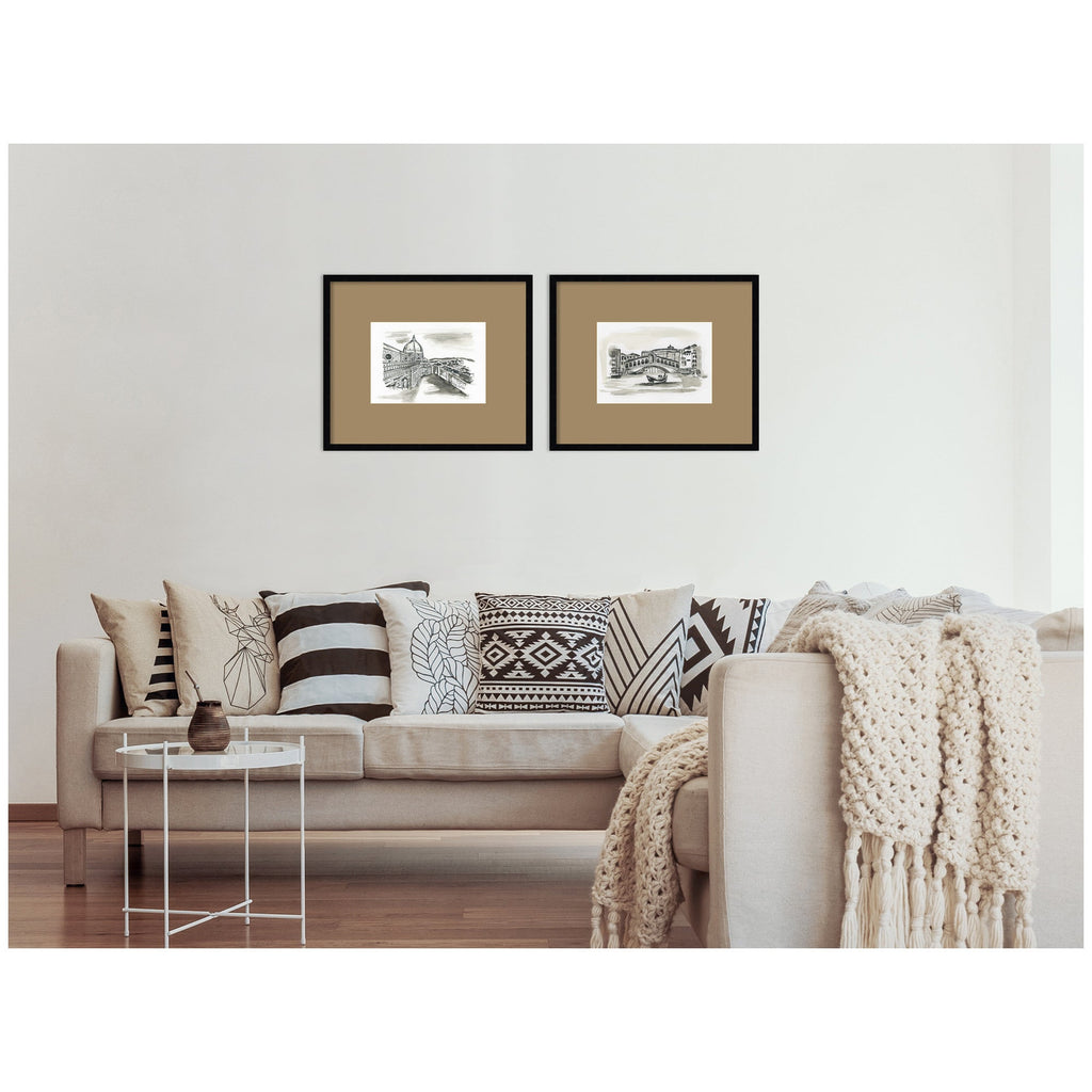 Vintage Postcard Florence & Venice 2 Piece Framed Wall Art Print Set by Teju Reval Brown Mat