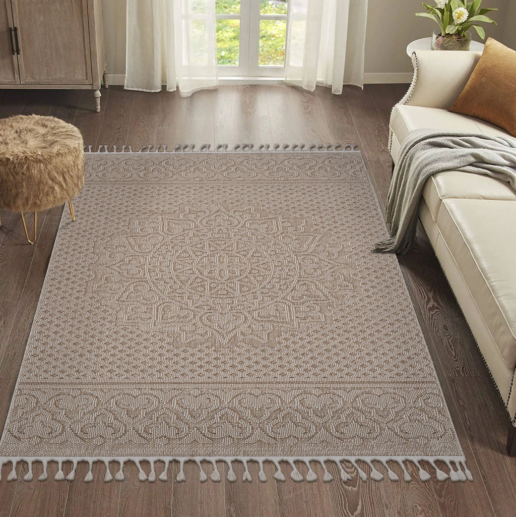 Guros 6' x 9' Medallion Indoor/Outdoor Area Rug - Beige