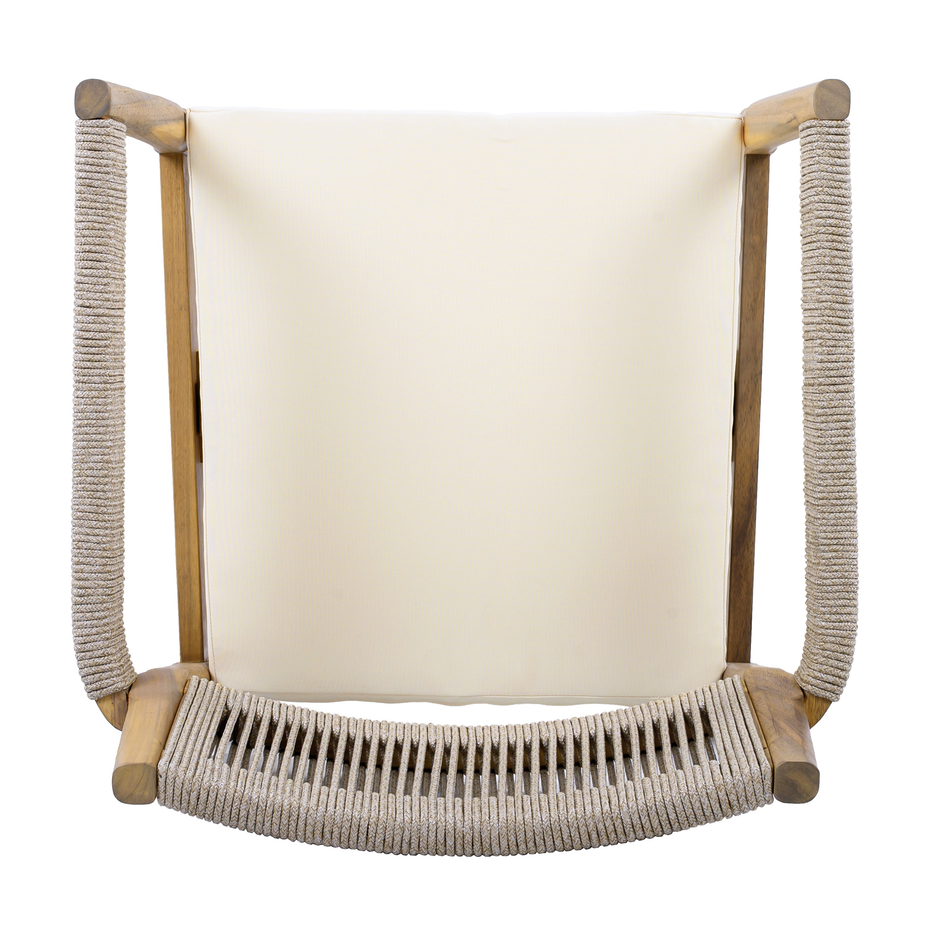 Braided Acacia Wood Outdoor Dining Chairs Set of 2 – Teak Look with Beige Rope & Cream Cushions
