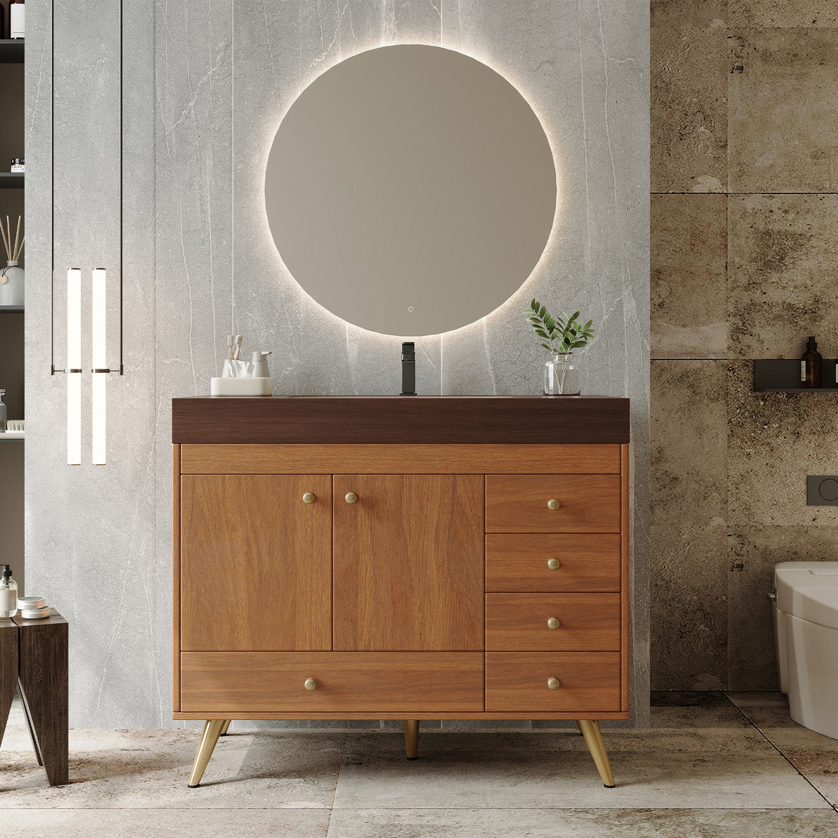 36-Inch Freestanding Bathroom Vanity with Faux-Marble Top