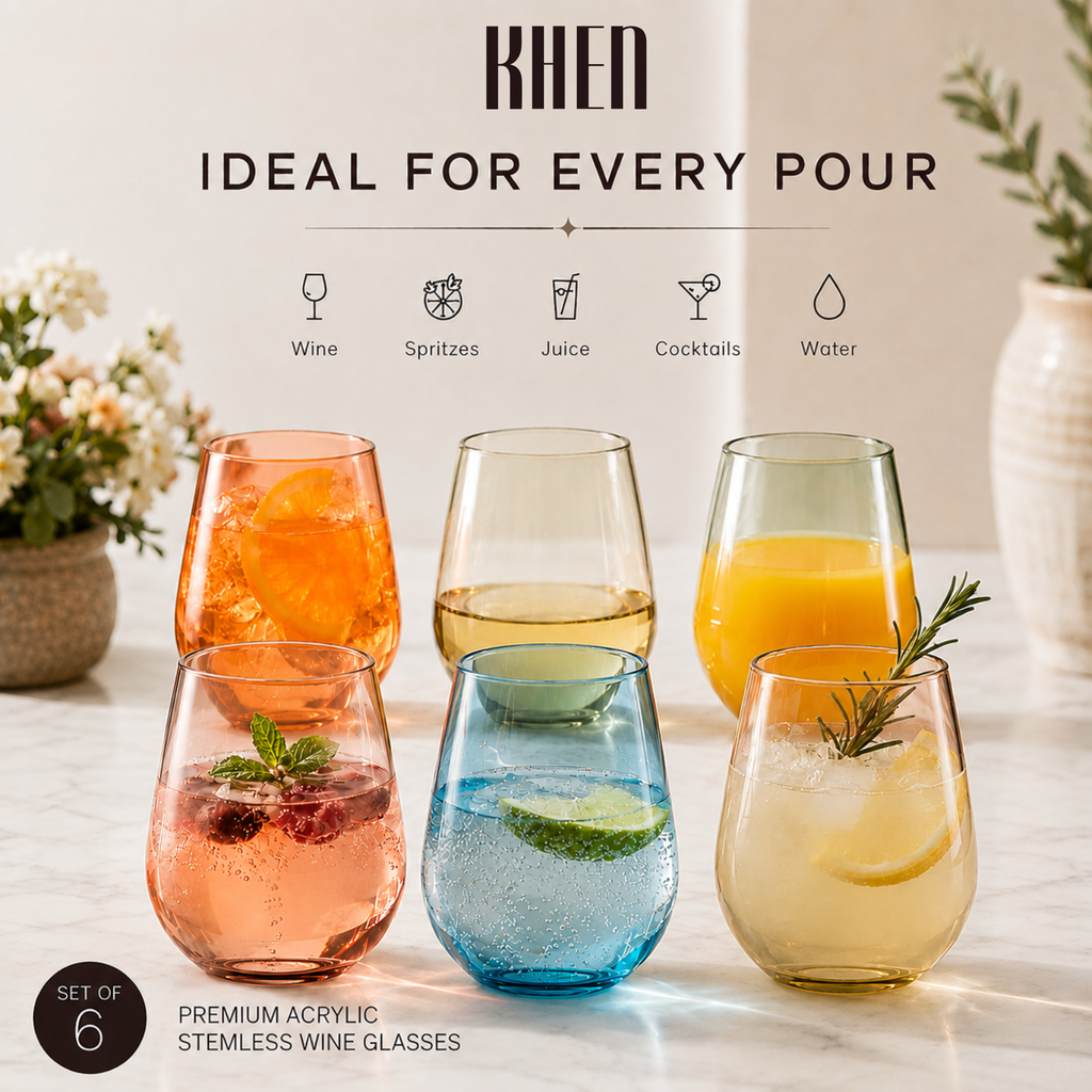 Eze Acrylic Stemless Wine Glassware, Set of 6