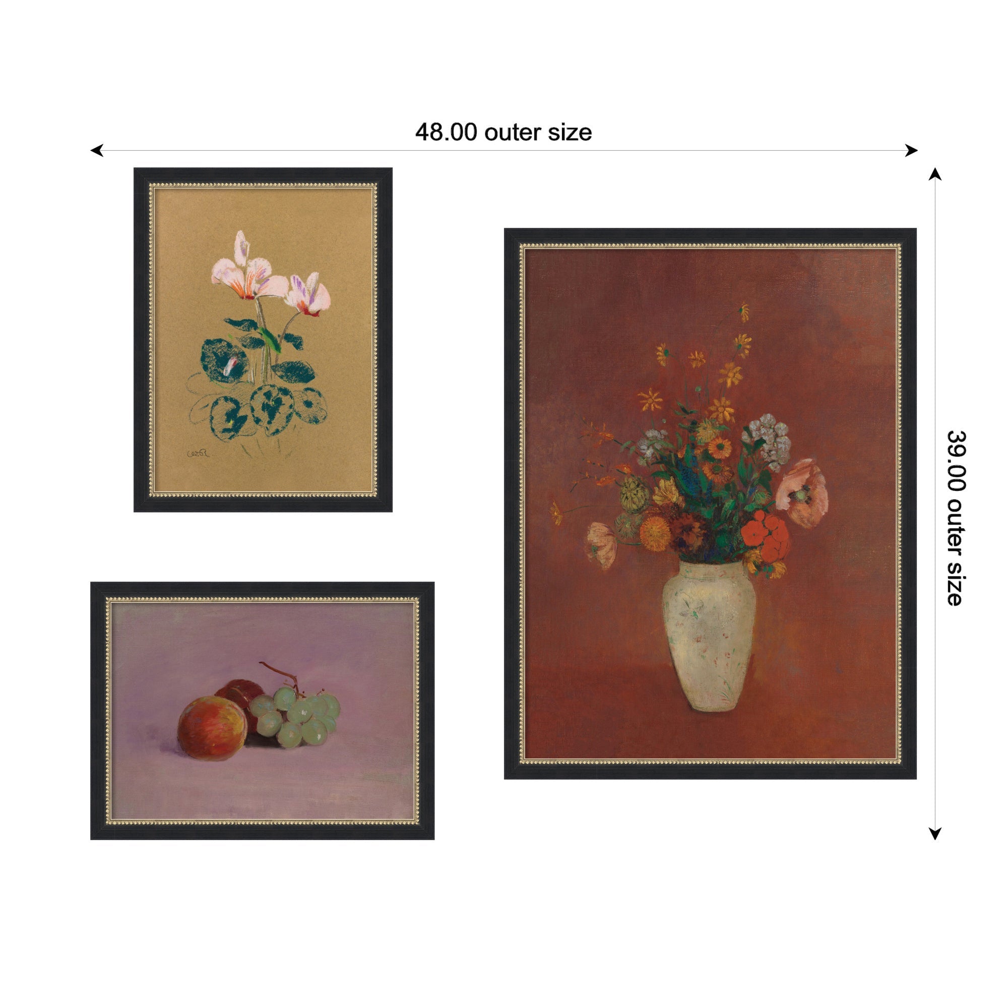 Cyclamen, Fruit & Chinese Vase — 3-Piece Framed Art Set