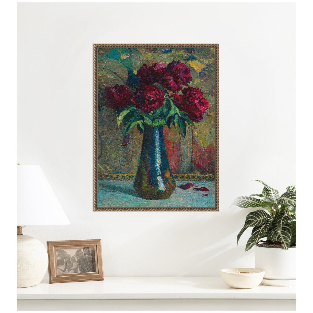 Pivoines rouges dans un vase Dalpayrat by Henri Martin by Nostalgia Prints Framed Canvas Wall Art Print