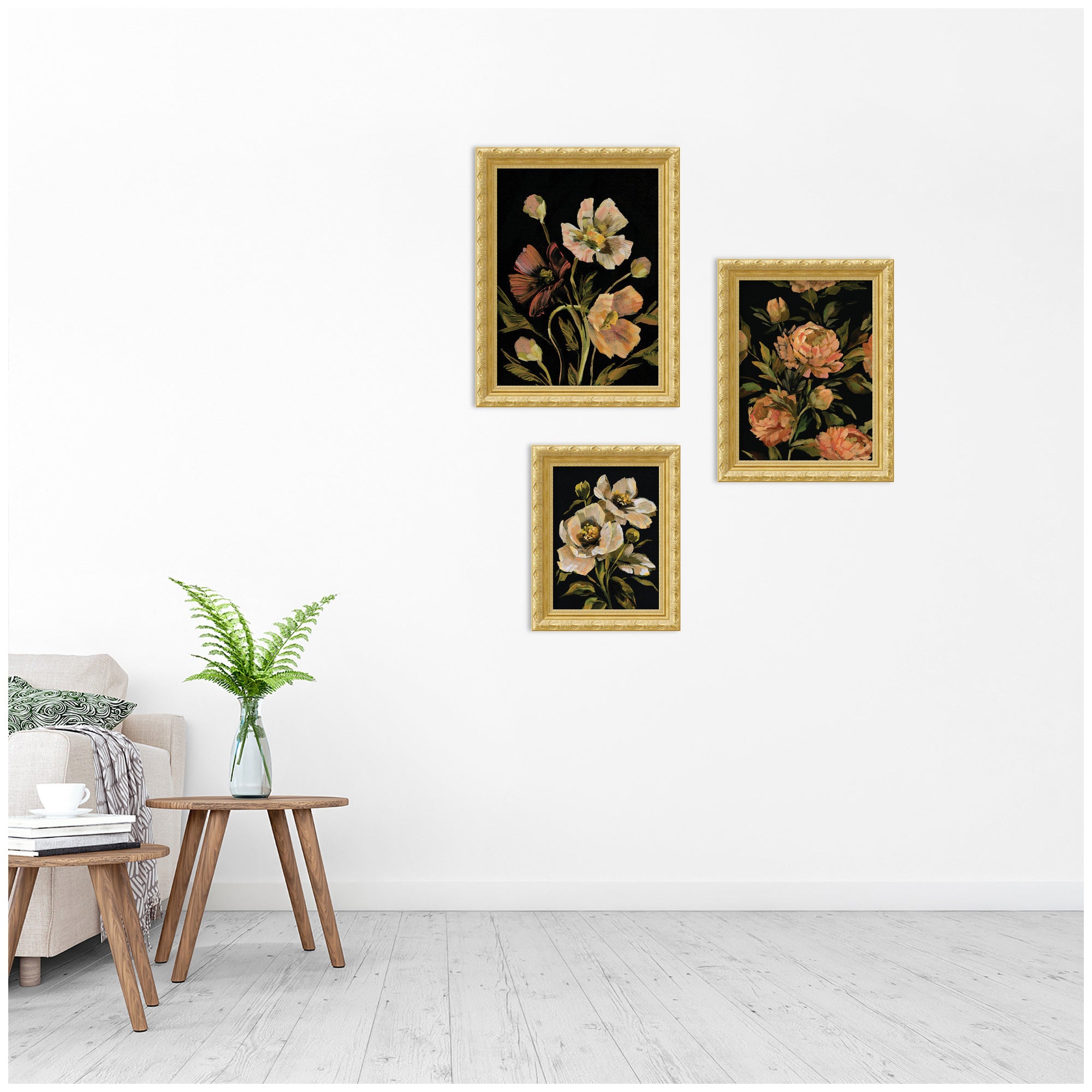 Moody Pink Floral — 3-Piece Framed Art Set