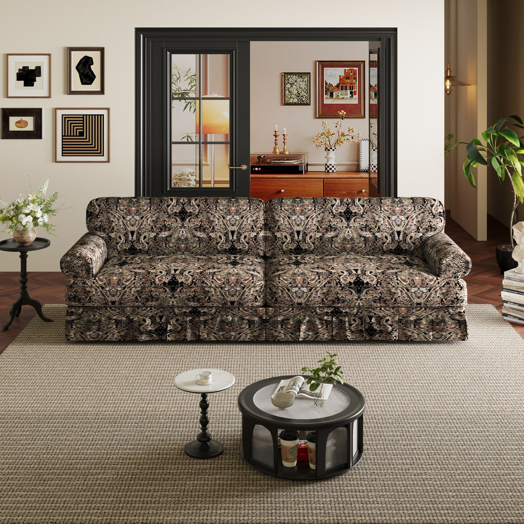 Rolled-Arm Cloud Sofa with Pleated Skirt