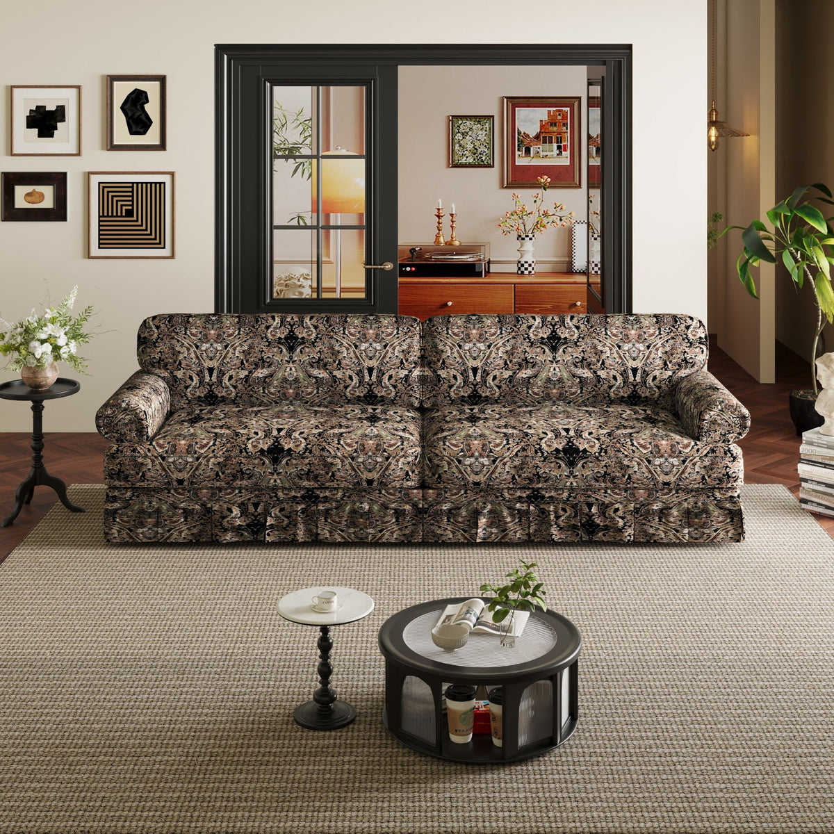 Rolled-Arm Cloud Sofa with Pleated Skirt