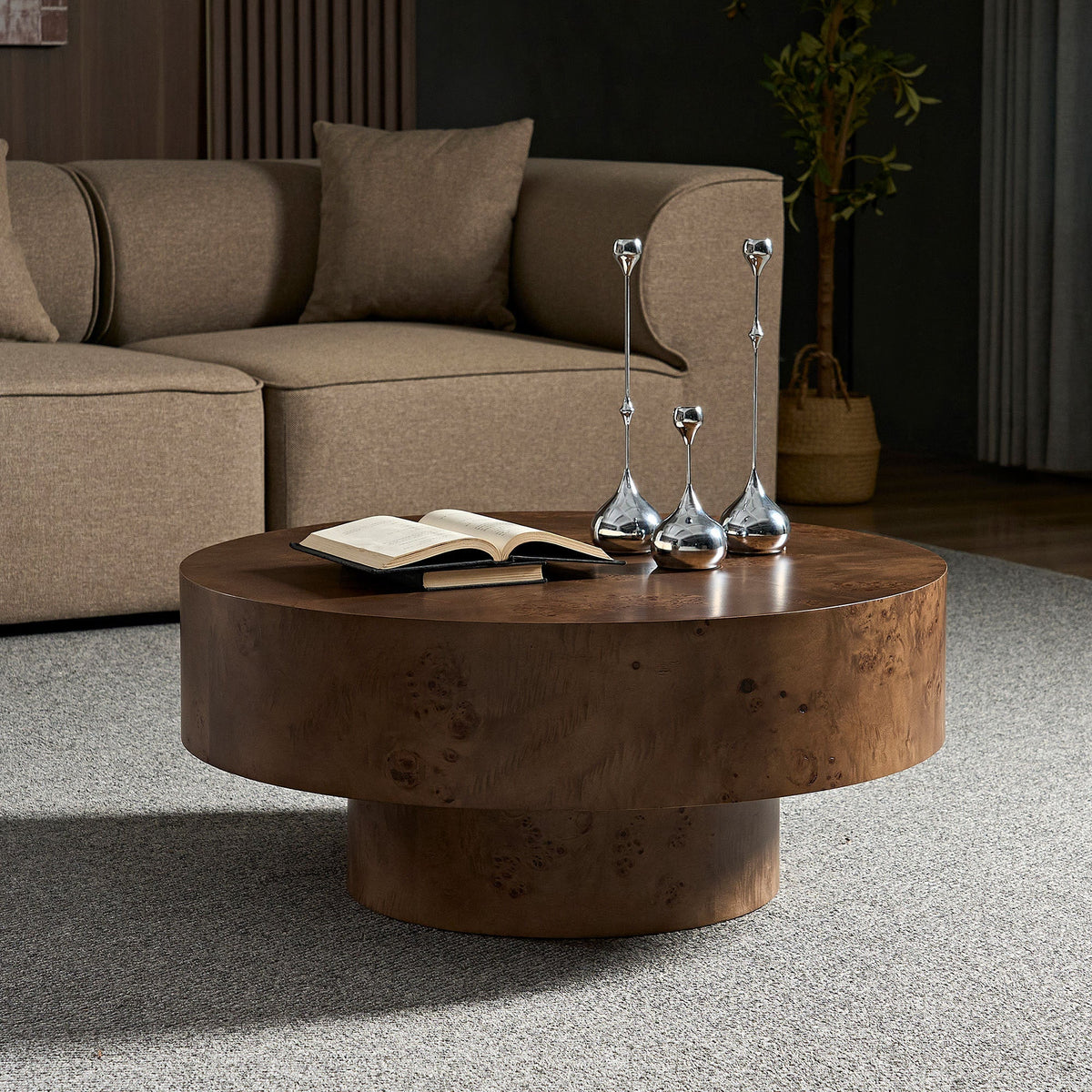 Burl Walnut Pedestal Coffee Table