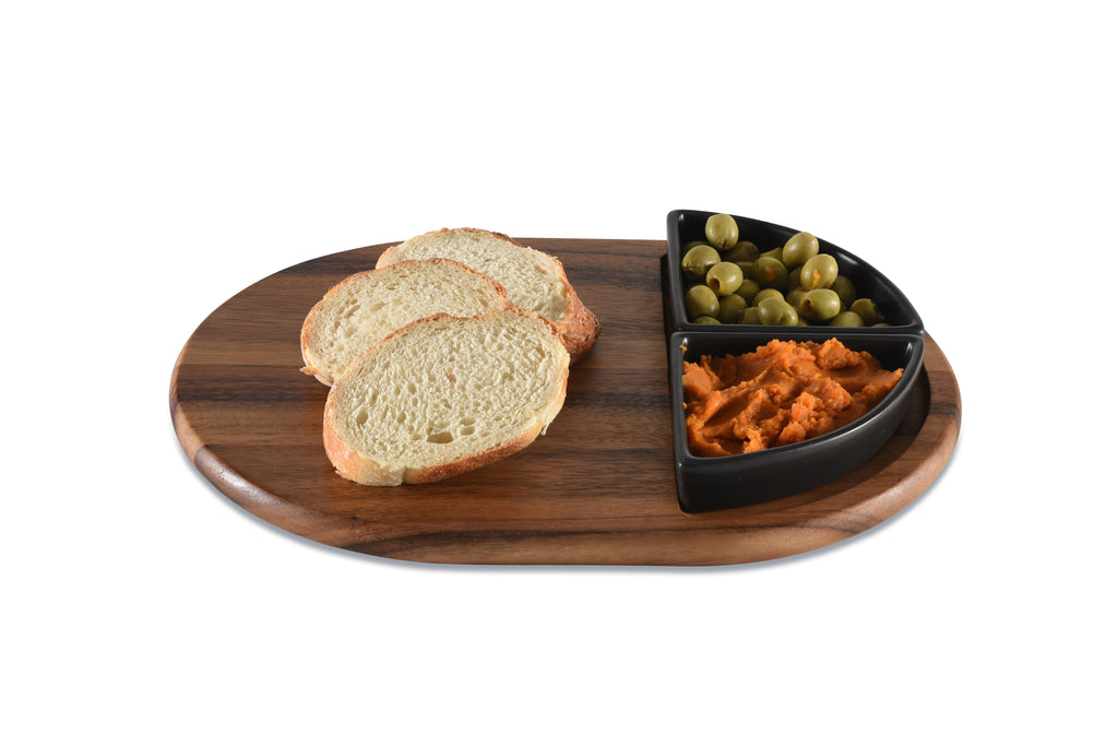 Acacia Charcuterie Tray with Ceramic Bowls