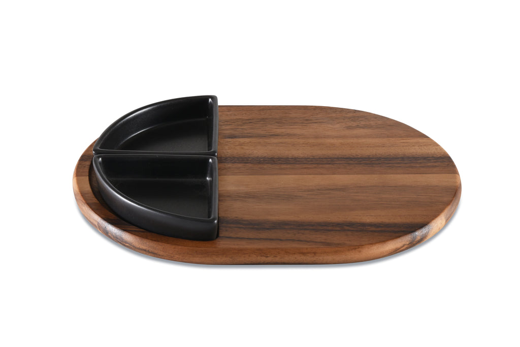 Acacia Charcuterie Tray with Ceramic Bowls