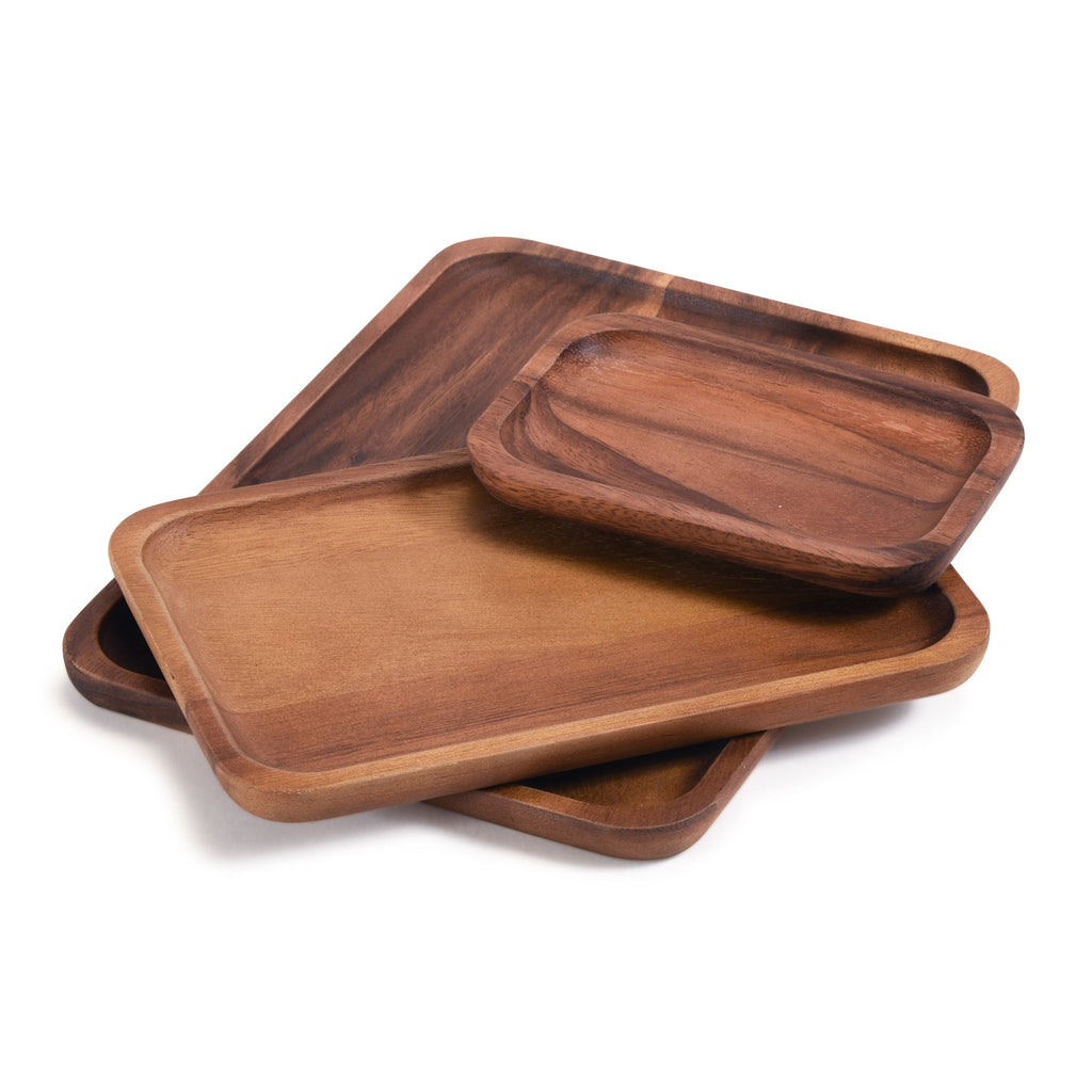 Acacia Rectangular Serving Plates — Set of 3