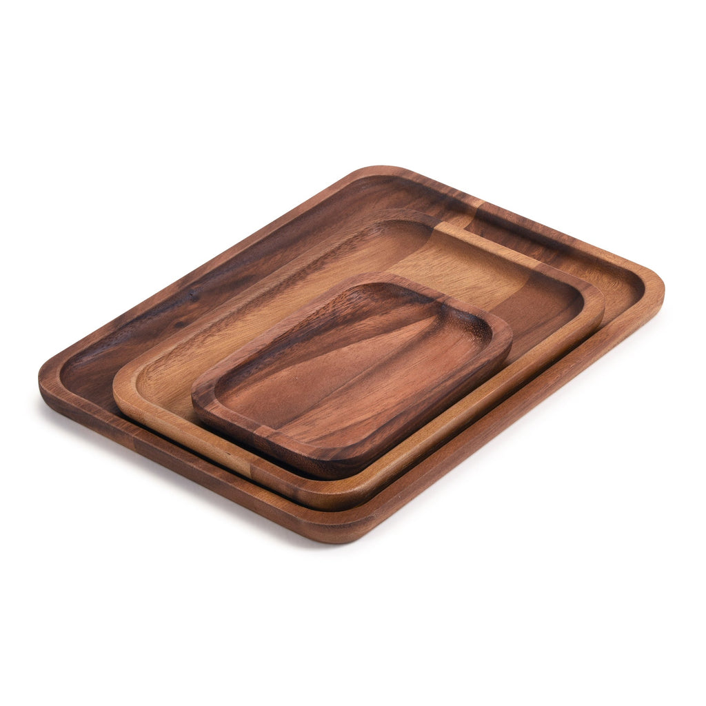 Acacia Rectangular Serving Plates — Set of 3