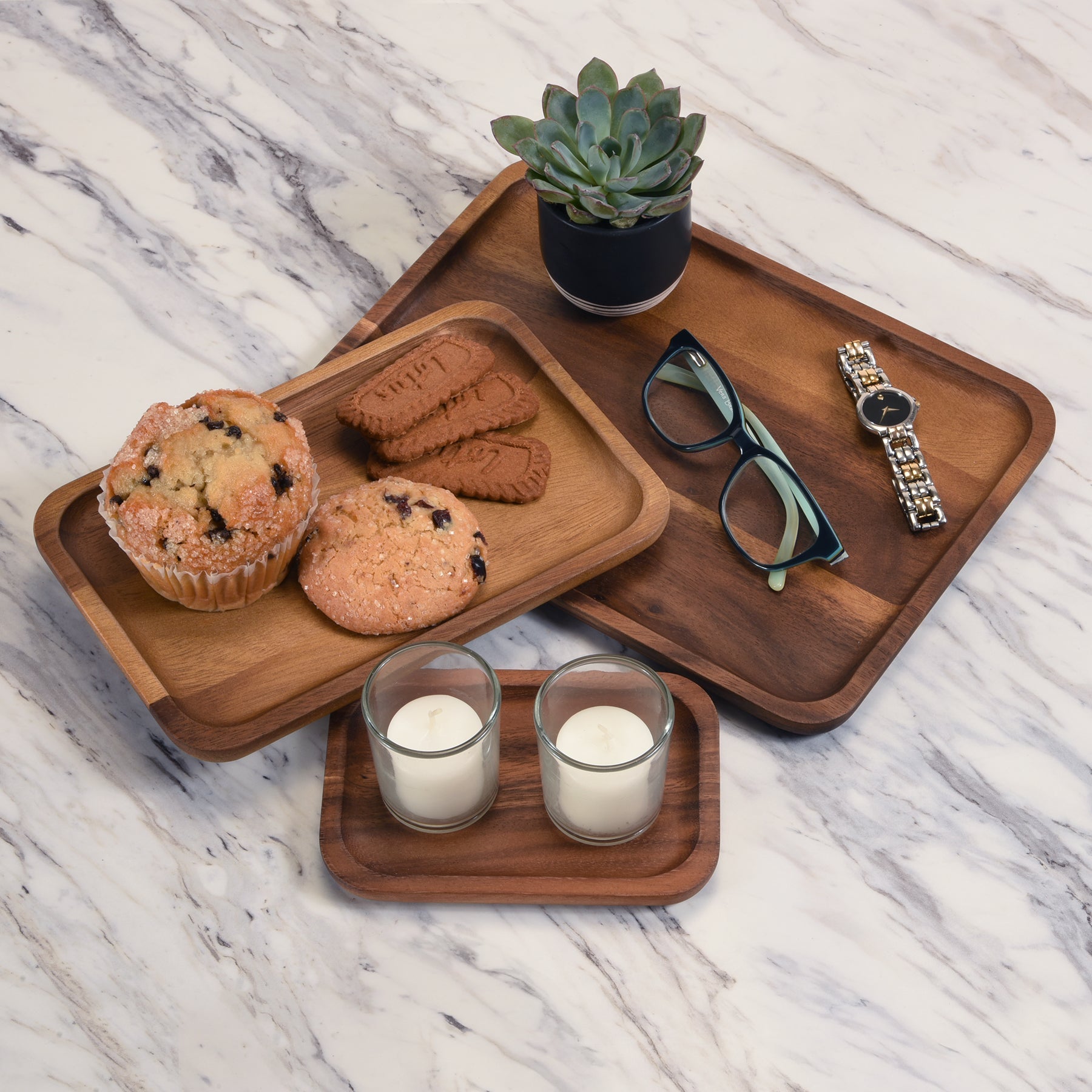 Acacia Rectangular Serving Plates — Set of 3