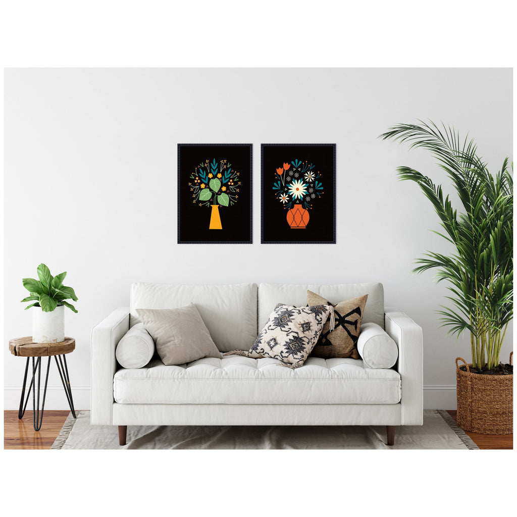 Sylvie Beaded Floral Yellow and Red Vases Framed Canvas Art Set by Amber Leaders