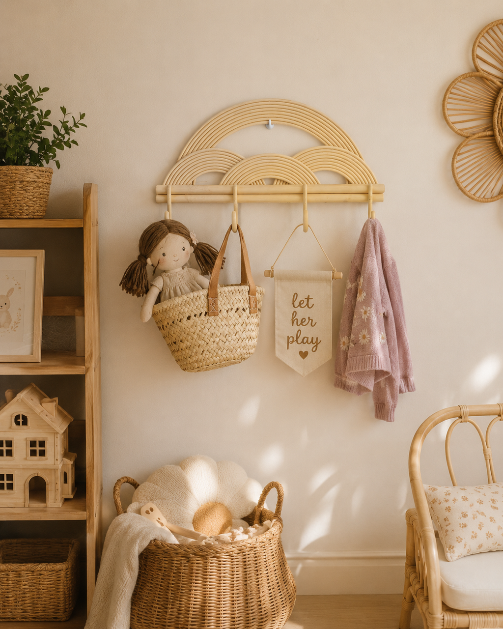 Natural Rattan Rainbow Wall Rack