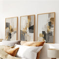 Neutral Abstract Wall Art Set of 3. Beige, Gray, Gold Prints