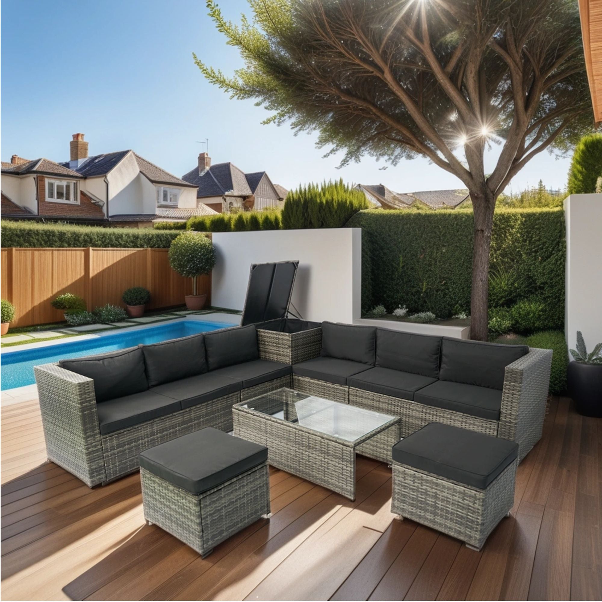 All-Weather Wicker Patio Sectional Set with Storage — 8-Piece