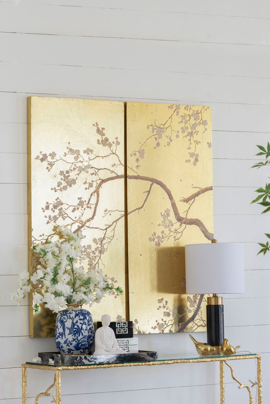 Gold Cherry Blossom Wall Panels — Set of 2