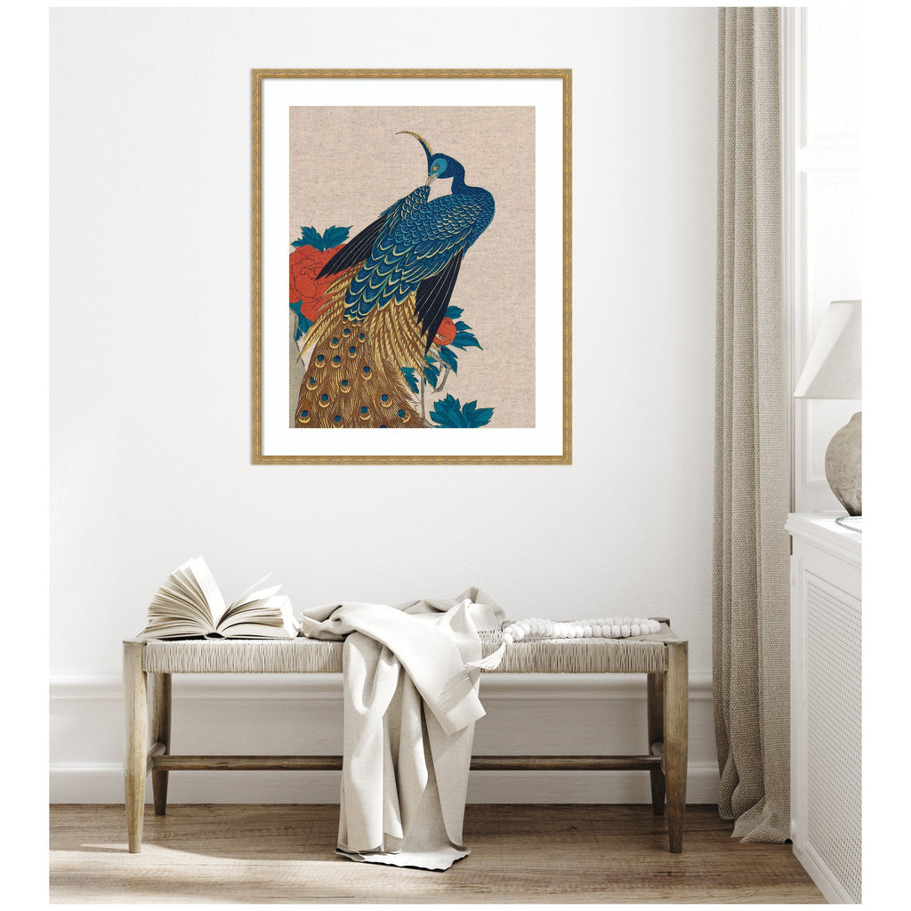 Framed Art Peacock and Peonies 1840 Utagawa Hiroshige Neutral Linen by The Art Institute of Chicago