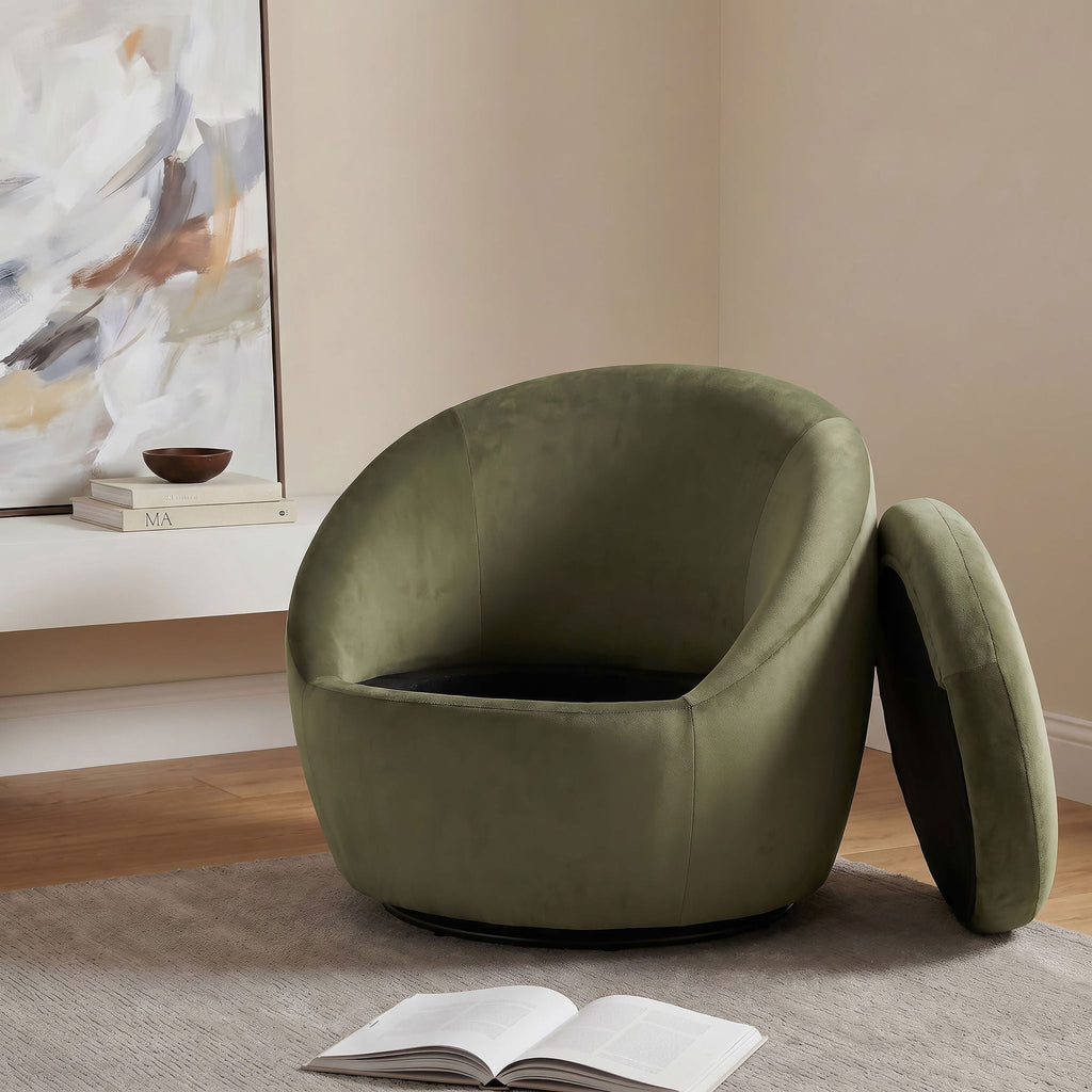 Sculptural Velvet Swivel Accent Chair — Olive
